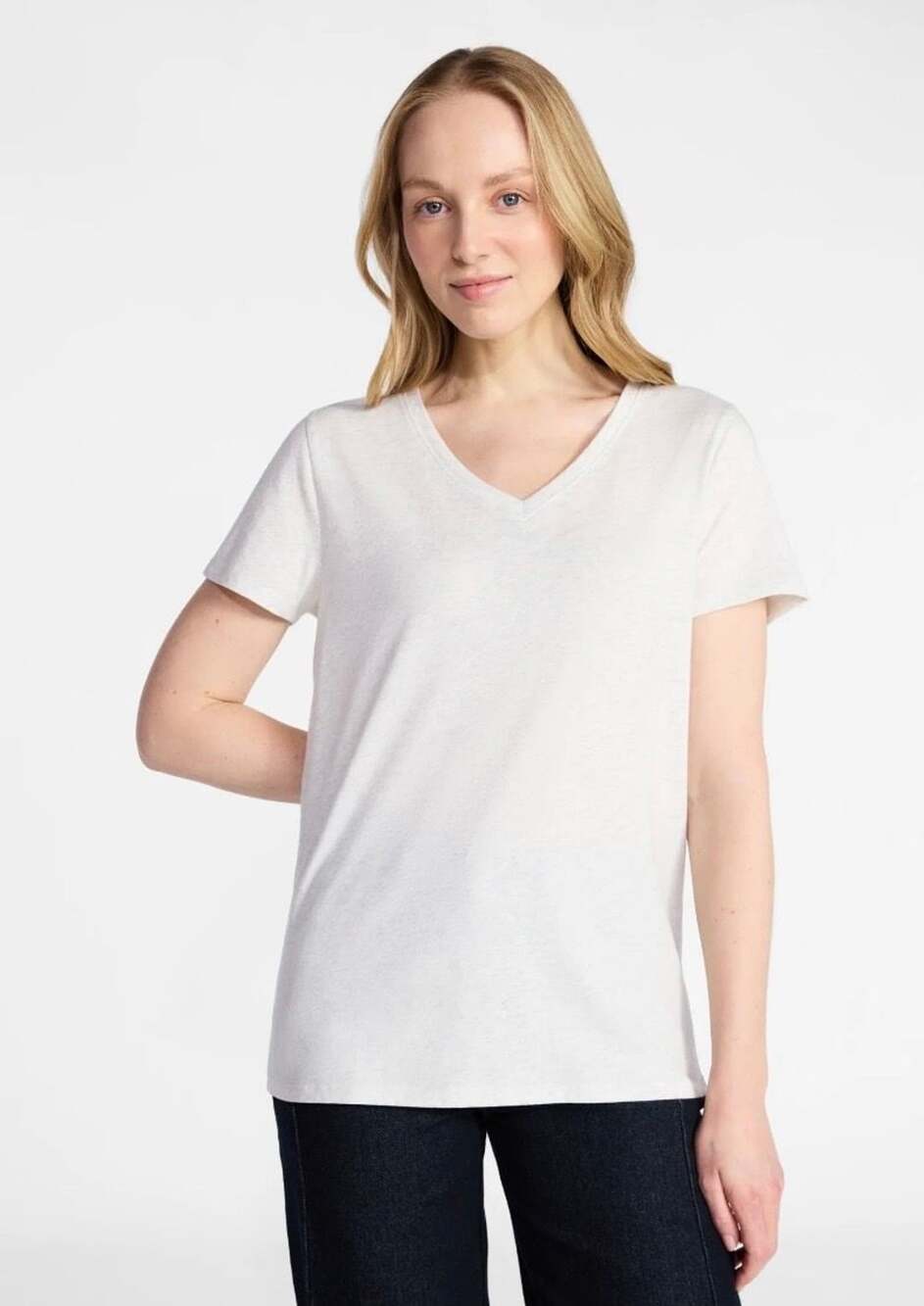 NWT Time And Tru Light Grey V-Neck Tee Size S White Cotton